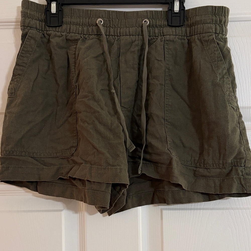 Gap Linen Blend Utility Pull-On Shorts Drawstring Waist - olive Green - Size S